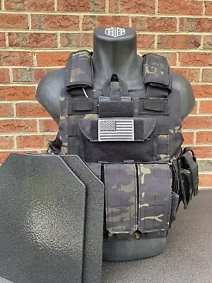 Black Multicam Tactical Vest Plate Carrier With Plates- 2 10x12 Curved Plates • $215