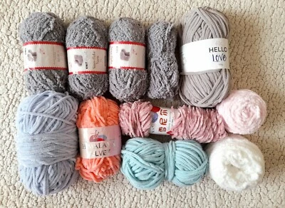 £3 • Buy 780g PLUSH CHENILLE/BABY EYELASH GREY PINK BLUE Knitting Wool Joblot crochet