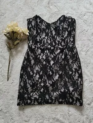 Mason Black Lace Overlay Strapless Mini Dress Bust Wire Boning Dress Size 4 • $38