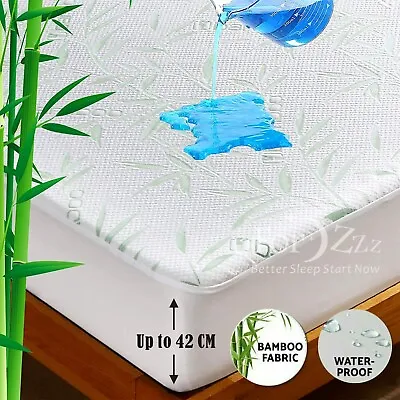 $32.49 • Buy Bamboo Mattress Protector Waterproof Topper Fitted Cover KS/D/Queen/King/SK Bed