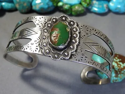 Fred Harvey Era KIK-A-POO Tribe HACHITA TURQUOISE Sterling Silver CUFF Bracelet • $179