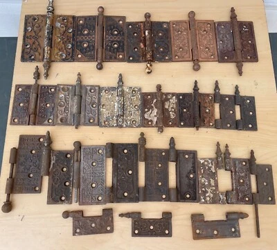 $28.50 • Buy Lot Of Assorted Vintage Fancy Salvaged Cabinet Door Hinges Parts #1151