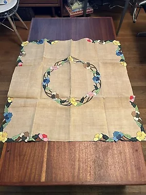 RARE Antique 34 Inches Square Handmade Madeira Linen Tablecloth Beautiful N/R • $20