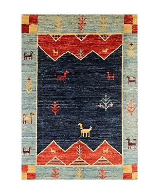 4 X 6 Ft Navy Blue Animal Gabbeh Tribal Afghan Hand Knotted Wool Area Rug • $399