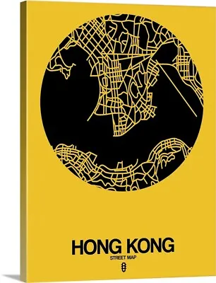$329.99 • Buy Hong Kong Street Map Yellow Canvas Wall Art Print, Hong Kong Home Decor