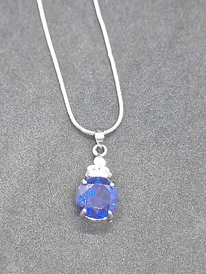 18ct White Gold Plated Necklace With Tanzenite Stone + Cubic Zirconia  • £8