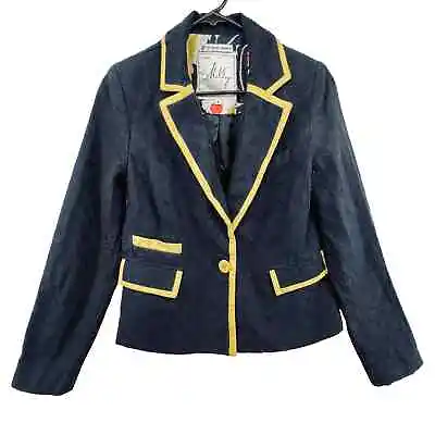 Milly 5F Bergdorf Goodman Blazer Jacket Size 8 Navy Blue Yellow One Button • $49.99