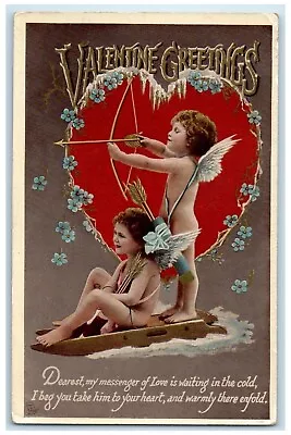 C1910's Valentine Greetings Cupid Angel Sled Heart Bow Arrow  Tuck's Postcard • $9.72