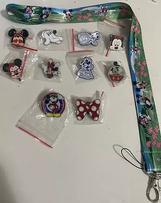 Disney MINNIE MOUSE & MICKEY MOUSE Only Pins Lot Of 10 W/ MICKEY MINNIE LANYARD • $18