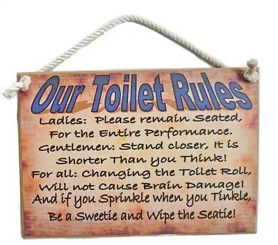 Country Printed Quality Wooden Sign With Hanger OUR TOILET RULES Funny Plaque... • $15