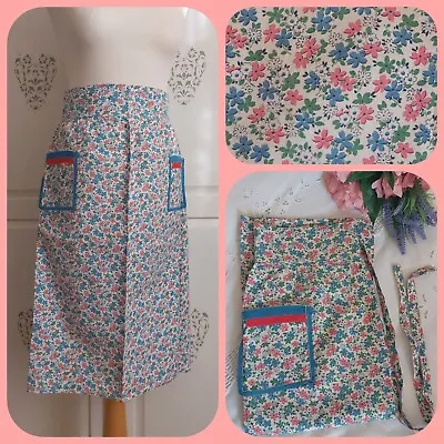 £5.99 • Buy Vintage 1940's/50's Half Apron Pinny Blue, Pink, Green Floral Size Large