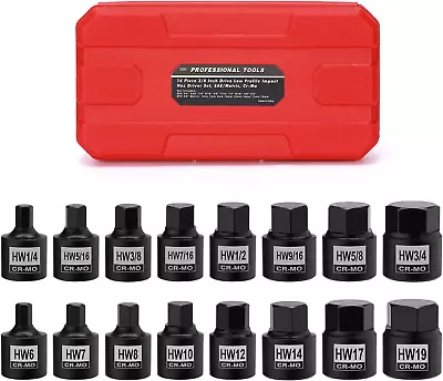 Mayouko 16 Pieces 3/8  Drive Low Profile Hex Socket Set Impact Allen Bit Socket • $34.99