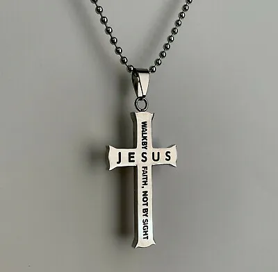 Stainless Steel Cross Pendant Necklace Walk By Faith Chain • $8.99