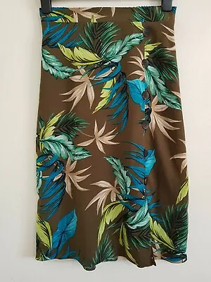 £5.99 • Buy NEW M&Co 8-22 Tropical Floral Print Elasticated Button Green Khaki Midi Skirt 