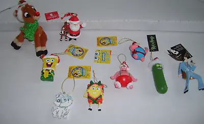 8 Holiday Ornaments Lot Spongebob Rick & Morty Rudolph Santa Elvis New W/tag • $29.99