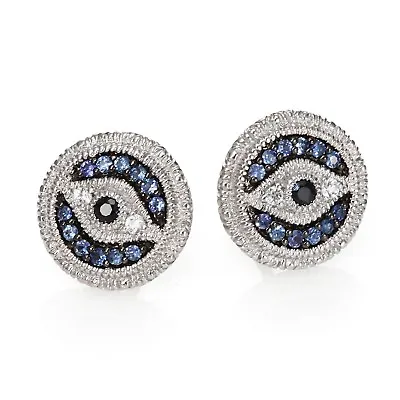 JUDITH RIPKA Lucky Evil Eye Stud Earrings With Sapphires Sterling Silver • $199