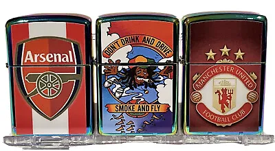 3 Windproof Oil Lighters High Quality Arsenal Manchester United Zippo Fluid Gift • $36.95