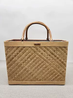 Kate Spade New York Weaved Straw  Handbag Tan Bamboo Handles Tropical Boho RARE • £94.02