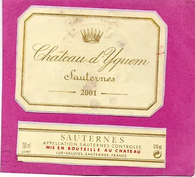 Sauternes 1st Gcc Label + Counter Chateau D'yquem 2001 §31/10/22§ • £25.74