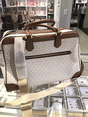 Michael Kors Lady MK Travel Luggage Large Top Zip Weekender Bag Vanilla • $210
