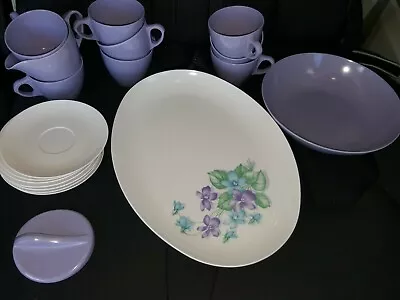 Royalon Corsage Purple Melmac Set Plates Bowls Cups Saucers 19 Pcs • $29.99