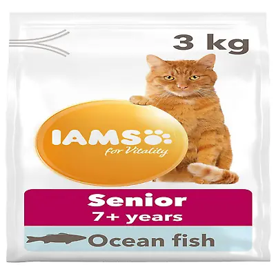 IAMS Complete Dry Cat Food For Senior 7+ Cats With Ocean Fish 800g 3 Kg 10kg • £6.59