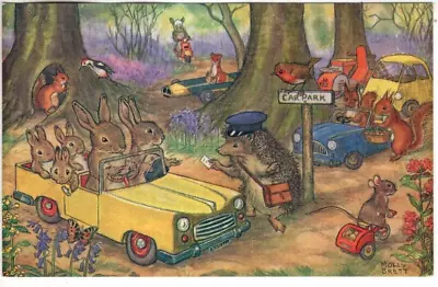 VINTAGE Postcard    (MOLLY BRETT / MEDICI)       WOODLAND CAR PARK  • $2.50