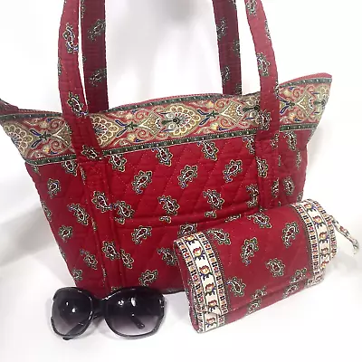 VERA BRADLEY Red Paisley Tote Shoulder Bag W/Matching Wallet • $35