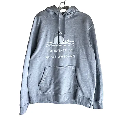 Port & Company Men's Hoodie Size Large Gray Whale Graphic Cotton Fleece Pullover • $10.62