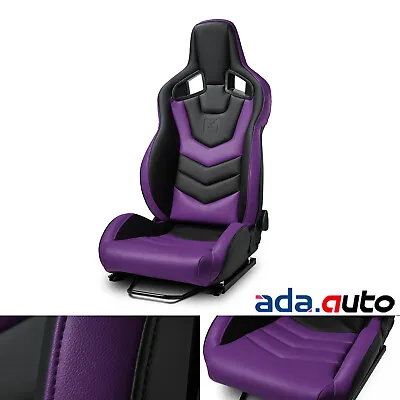 Universal Reclinable PVC EVO-Series Racing Seats Car Seat Black-Purple W/Sliders • $314.38