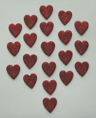 20 X EDIBLE RED GLITTER HEARTS. CAKE DECORATIONS. SMALL 2cm. • £2.80