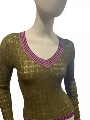 Missoni For Target Womens Sexy XS Forest Green High Twist Rayon V Neck Sweater • $41.99