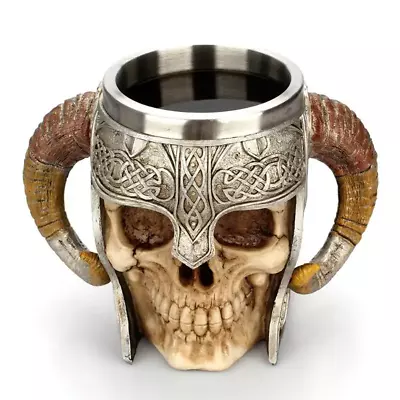 Stainless Steel Skull Mug Viking Drinking Cup Skeleton Resin Beer Stein Tankard • $19.99