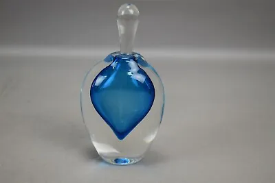 $49.99 • Buy Perfume Bottle Art Glass Clear And Blue Tear Drop Beth Melucci #94