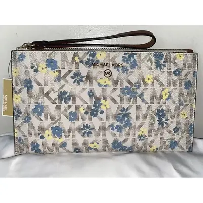 NEW! NWT MICHAEL KORS Large Zip Clutch Wristlet Floral Vanilla Multi • $59.99