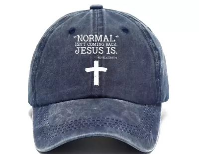 Normal ISN'T COMING BACK JESUS IS Adult Blue Denim Baseball Hat Cap Christian • $12.98