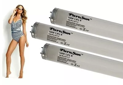£299 • Buy New Sunbed Tanning Lamps PURE SUN Highest Power 3.6% UVB 100W 6ft RUVA Tubes