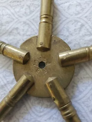 Vintage Grandfather Clock Key - 5 Prongs - Even Numbers Solid Brass OLD • $15