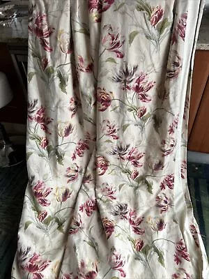 LAURA ASHLEY Gosford CRANBERRY LINED &COTTON FLORAL CURTAINS W 103’ X  L80’ • £245