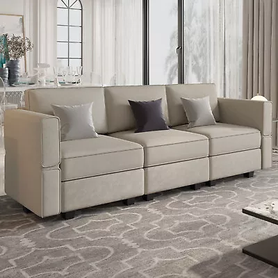  Modular Sofa Couch With Storage Seats Velvet 3 Seater Sofa For Living Room Grey • $320