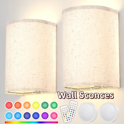 Wall Lamps Rechargeable Battery With Remote Fabric 12 RGB Colors+White Set Of 2 • £32.39