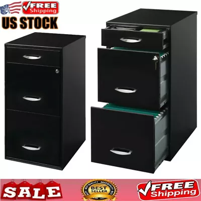 3 Drawer Letter Width Vertical File Cabinet With Pencil Drawer Storage Black US • $103.50