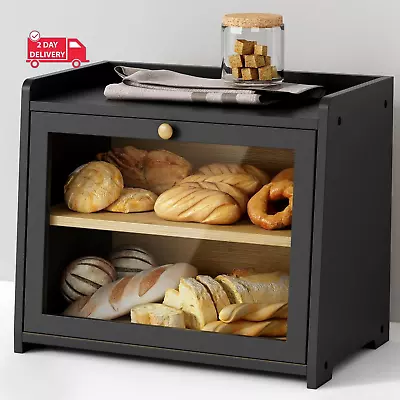 Black Bread Box For Kitchen Countertop Large Bread Storage Container For Homema • $54.17