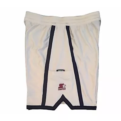 Vintage Men's STARTER Basketball Workout White Grey Blue Stripe Shorts Size XL • $20