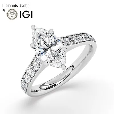 IGI 1.50CtSolitaire Lab-Grown Marquise Diamond Engagement Ring 950 Platinum • $2086