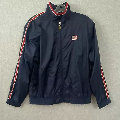 Vintage Lavon Mens Windbreaker Medium Blue 80s 90s Patriotic Stripe Track Jacket • $15