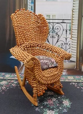 Vintage Maggie Bock Wicker Rocking Chair Artisan Dollhouse Miniature 1:12 • $34.99