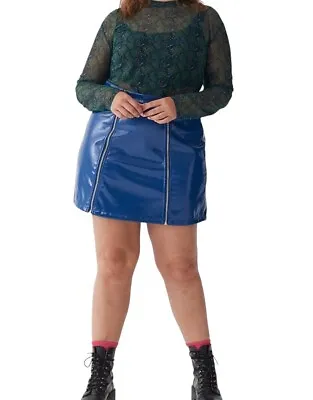 NWT Lazy Oaf Feeling Blue Vinyl Skirt Multi Zip Front Size US 18 Mini Skirt • $49