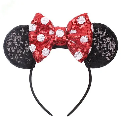 Minnie Mickey Mouse Ears Headband Fancy Dress Christmas Party Sequin Hairband • £4.56
