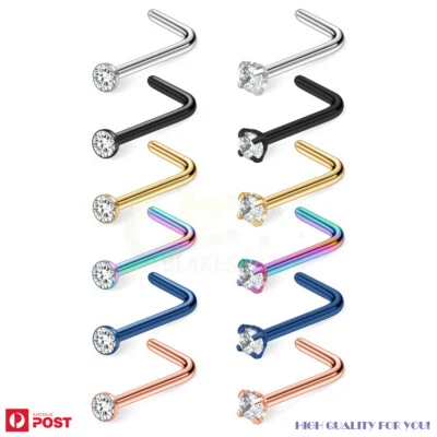 $4.99 • Buy 2PCS Nose Ring Stud Zirconia Surgical Steel L Shaped Ear Body Piercing Jewellery